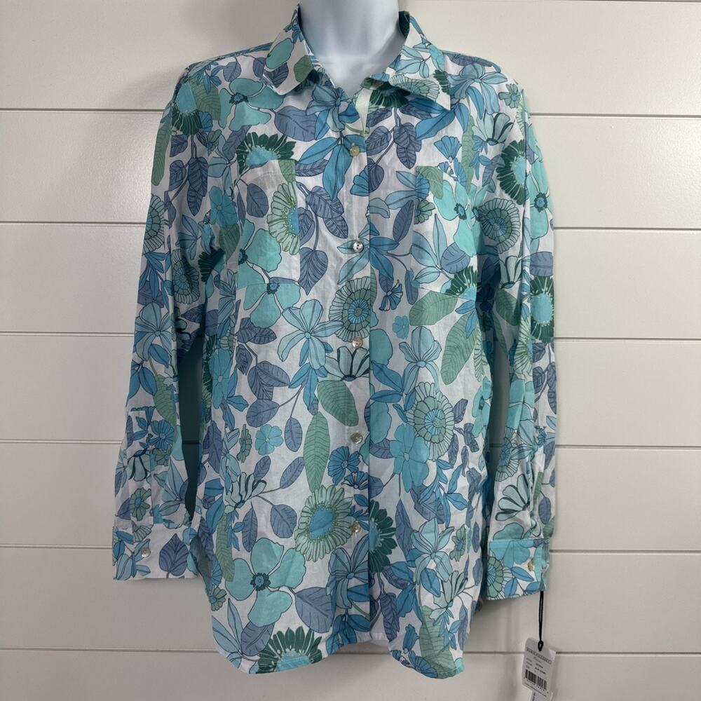 Robin Piccone Button Front Shirt Swim Coverup Nerissa Floral Blue sz S